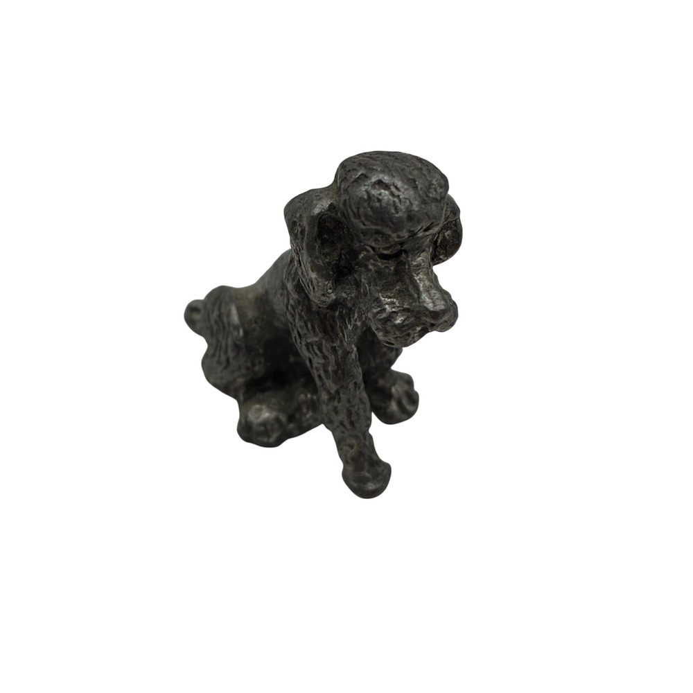 Vintage Miniature Pewter Poodle Dog Figurine 1.25 Inch Textured Metal Statue